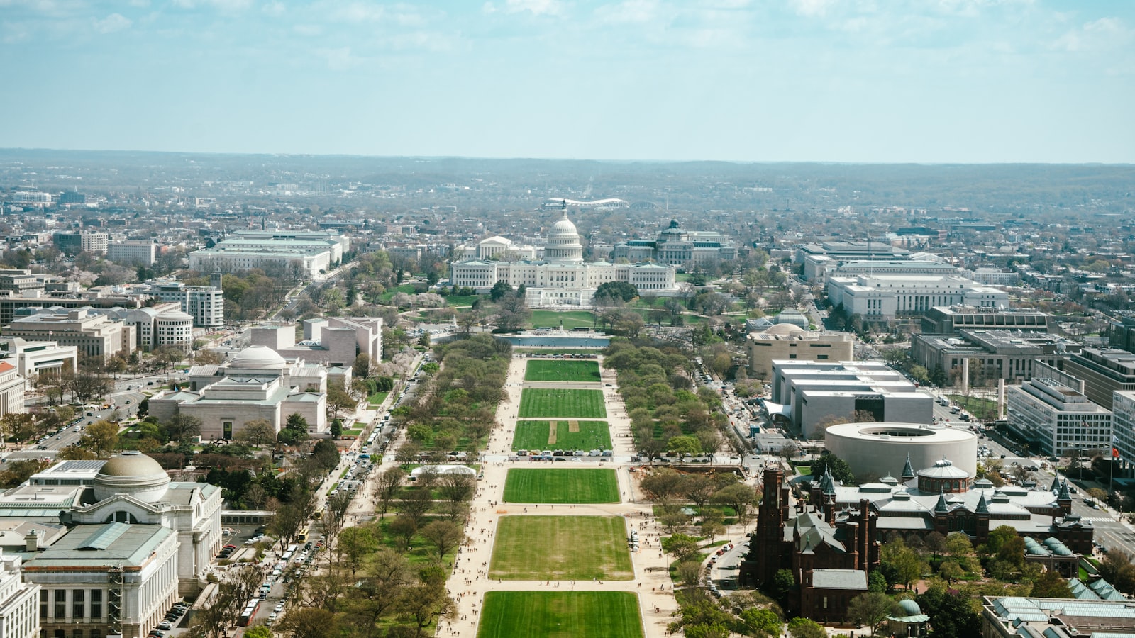 Aerial view of Washington, DC, the U.S. Capitol and the National Mall